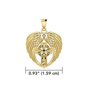 Feel the Tranquil in Angels Wings Solid Gold Pendant with Celtic Cross GPD5480 - Jewelry